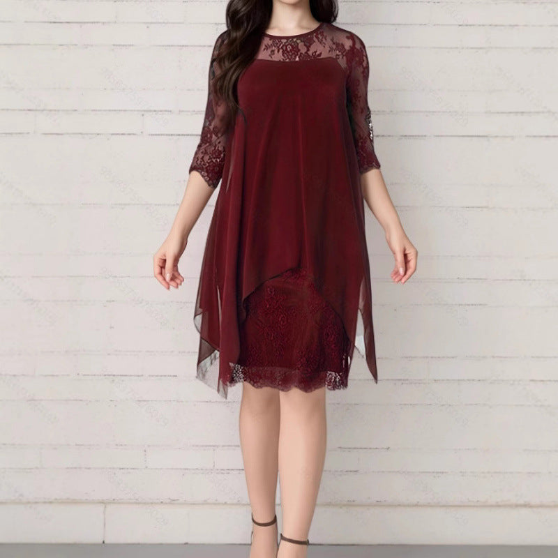 Lace Overlay High-Low Dress – Elegant & Soft Fabric Finish