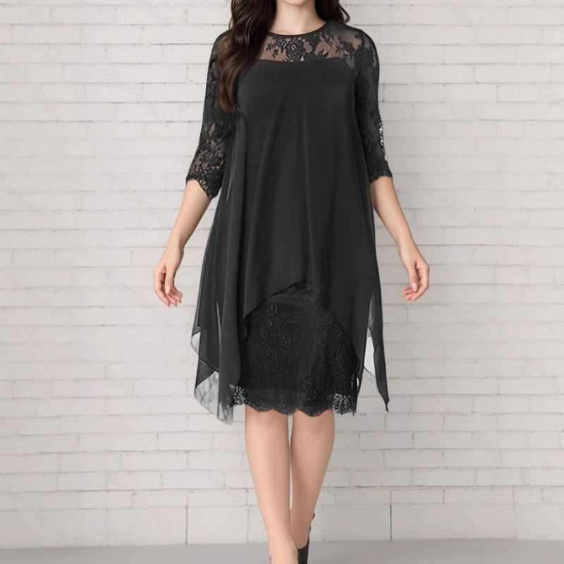 Lace Overlay High-Low Dress – Elegant & Soft Fabric Finish