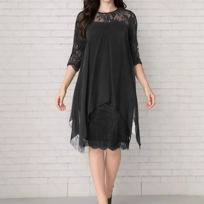 Lace Overlay High-Low Dress – Elegant & Soft Fabric Finish