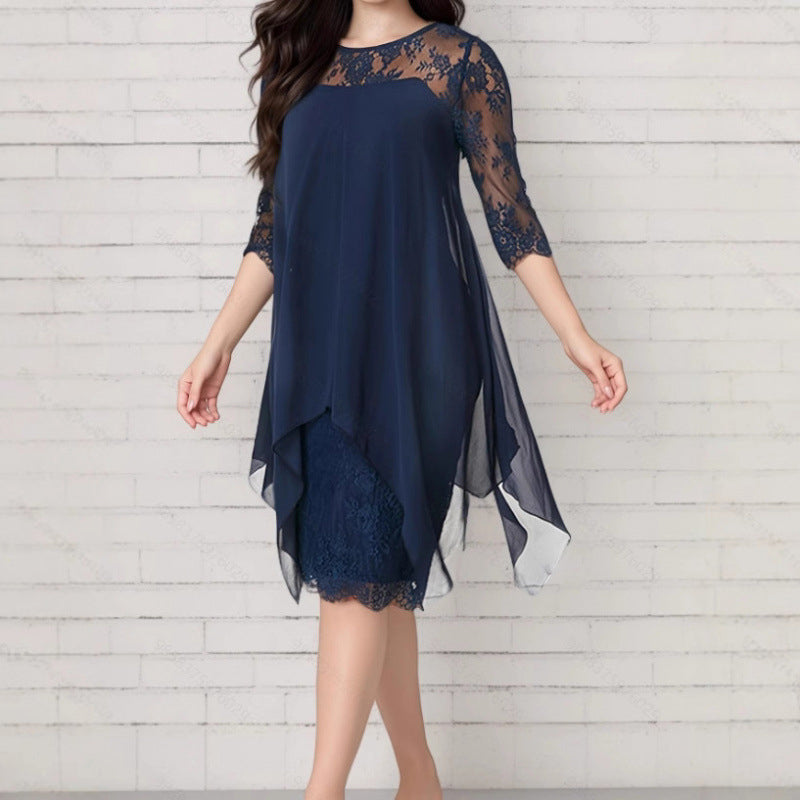 Lace Overlay High-Low Dress – Elegant & Soft Fabric Finish