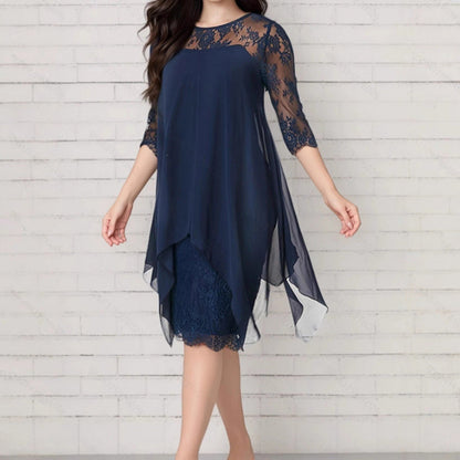 Lace Overlay High-Low Dress – Elegant & Soft Fabric Finish