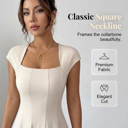 Women Elegant Square Neck A Line Dress Slim Fit Long Dress