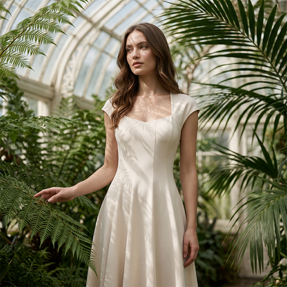 Women Elegant Square Neck A Line Dress Slim Fit Long Dress