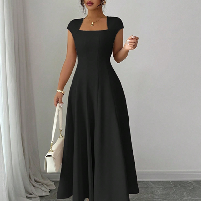 Women Elegant Square Neck A Line Dress Slim Fit Long Dress