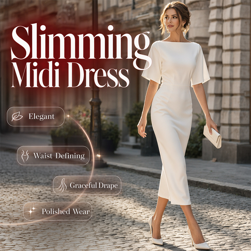 Women Elegant Boat Neck Flutter Sleeve Dress