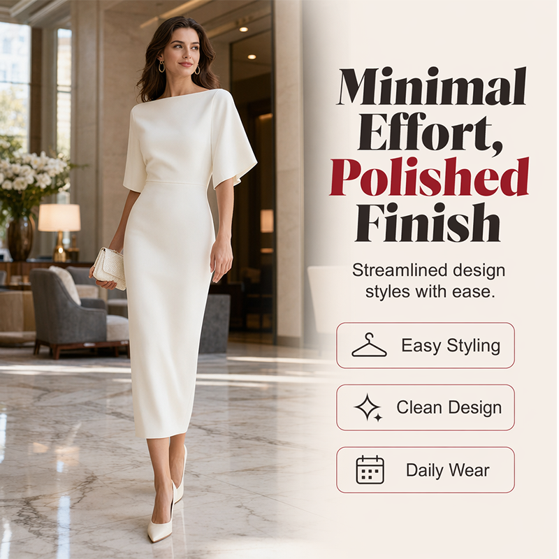 Women Elegant Boat Neck Flutter Sleeve Dress