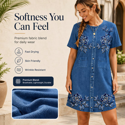 Women's Faux Denim Floral Print Dress