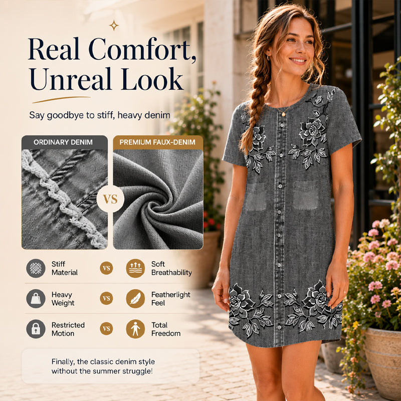Women's Faux Denim Floral Print Dress