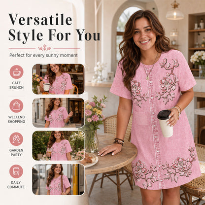 Women's Faux Denim Floral Print Dress
